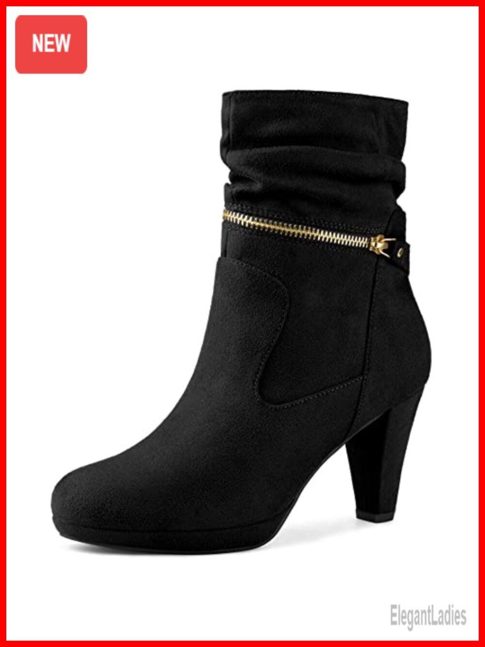 Faux Suede Ankle Boots Block Heel Mid Calf Platform Round Toe